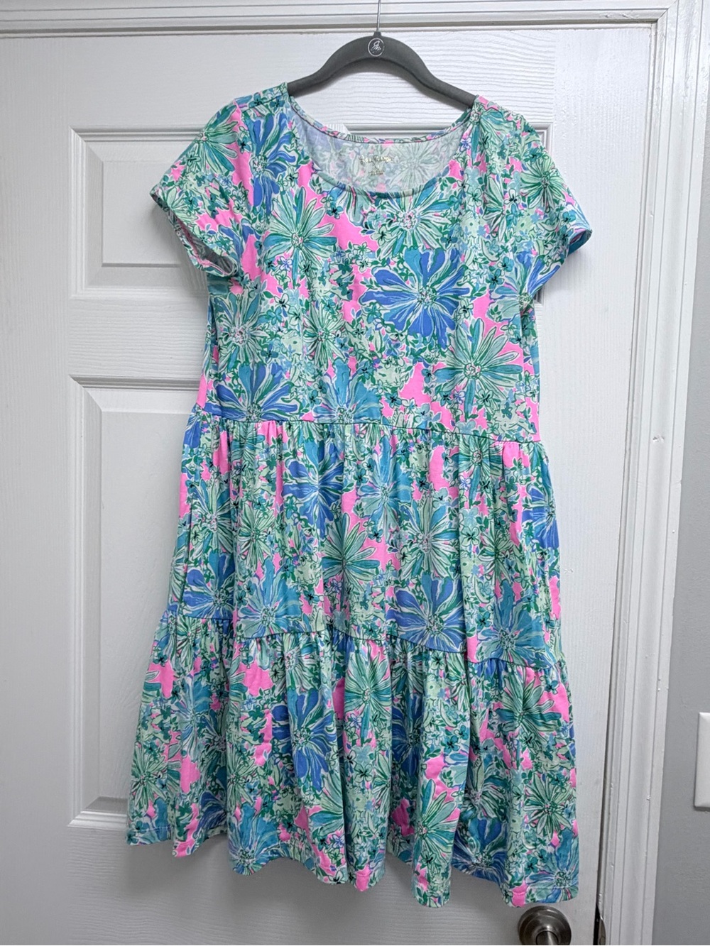 Lilly Pulitzer Pink, Blue & Green Floral Tiered Dress